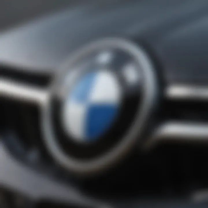 A close-up of a BMW emblem, symbolizing luxury and performance.