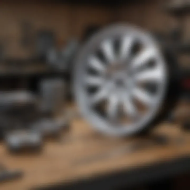 Tools necessary for alloy rim repair arranged neatly on a workbench