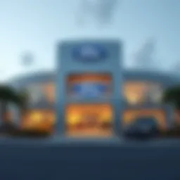 Exterior view of Champion Ford dealership showcasing modern architecture