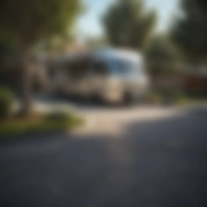 A well-organized driveway showcasing an RV trailer parked securely at home.