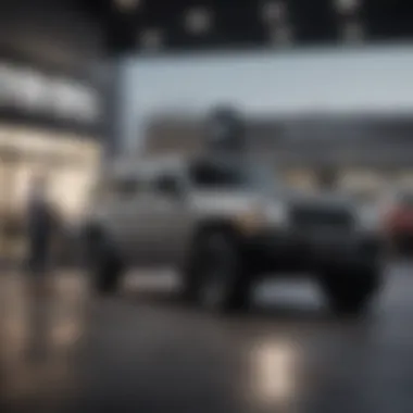 Sales team assisting a customer at a Jeep dealership