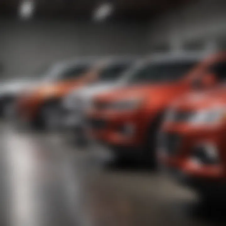 An array of Chevy vehicles displayed at the dealership, highlighting diverse models available