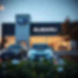 Exterior view of Huebner Subaru dealership showcasing its modern design