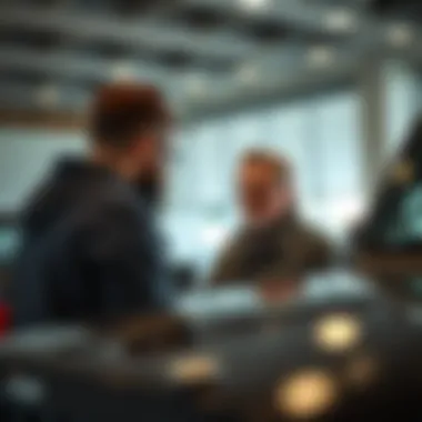 Customer Interaction at Jeep Dealership A customer interacting with a knowledgeable sales representative at a Jeep dealership
