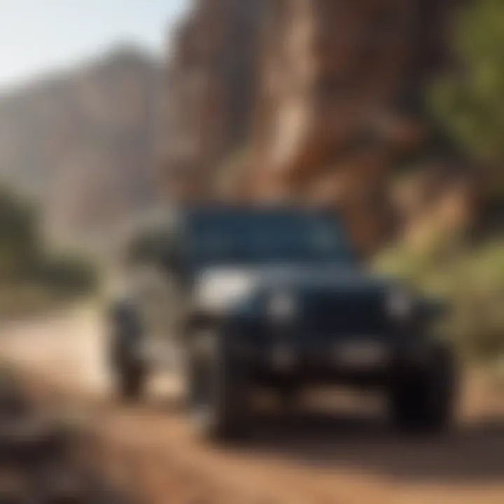 A rugged Jeep vehicle navigating through the scenic landscapes of Fredericksburg, TX