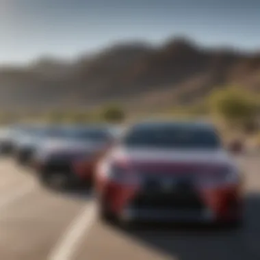 Lexus vehicles lined up in a scenic El Paso landscape