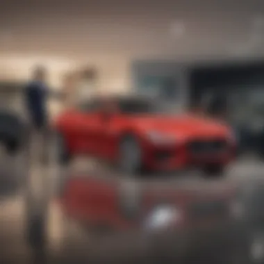 Customer Experience with Jaguar Satisfied customer examining a used Jaguar at a dealership