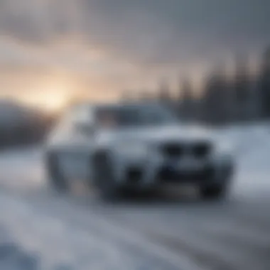 A BMW four wheel drive vehicle in action on a snowy road