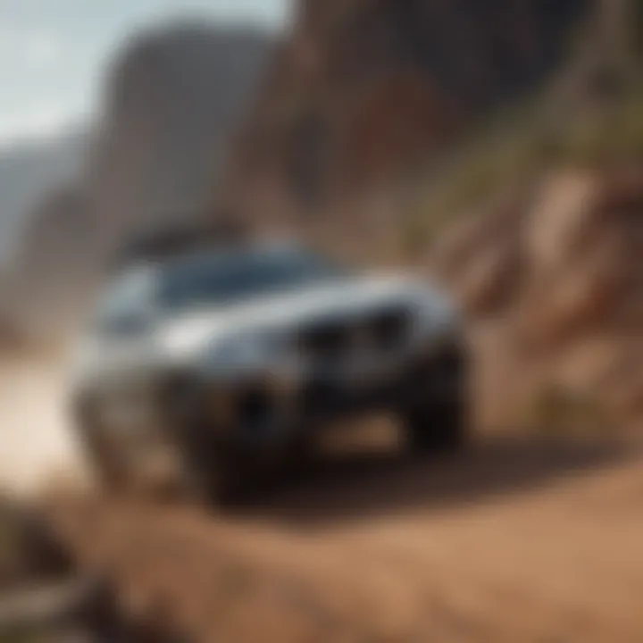 A sleek BMW four wheel drive vehicle navigating through rugged terrain