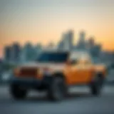 Jeep Gladiator parked against a Houston skyline