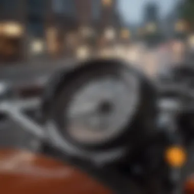 A close-up of a motorcycle dashboard with price tags