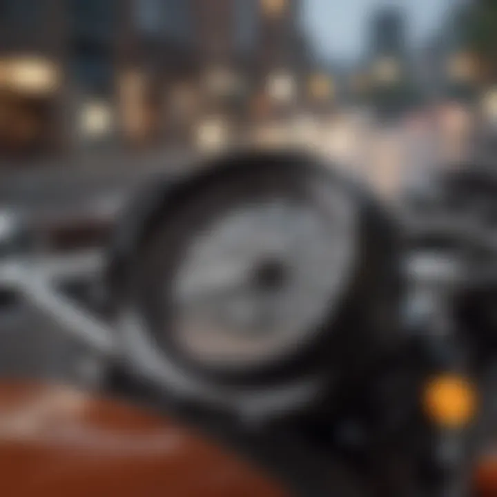 A close-up of a motorcycle dashboard with price tags