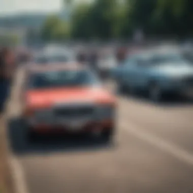 A group of enthusiasts admiring a restored Toyota Cressida at a car show.