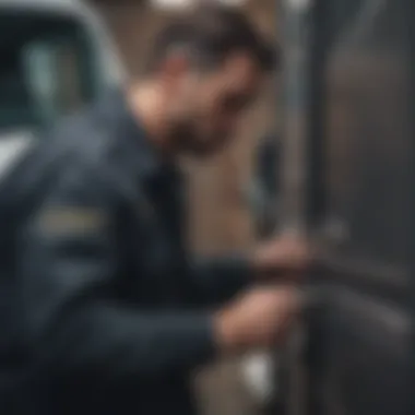 A professional locksmith working on a truck lock with specialized tools