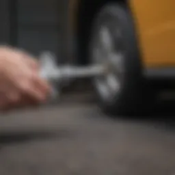 A close-up view of a slim jim tool used for unlocking vehicle doors