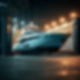 A sophisticated yacht being loaded onto a transport vessel.