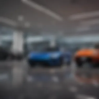 Inside a car dealership showcasing various vehicles