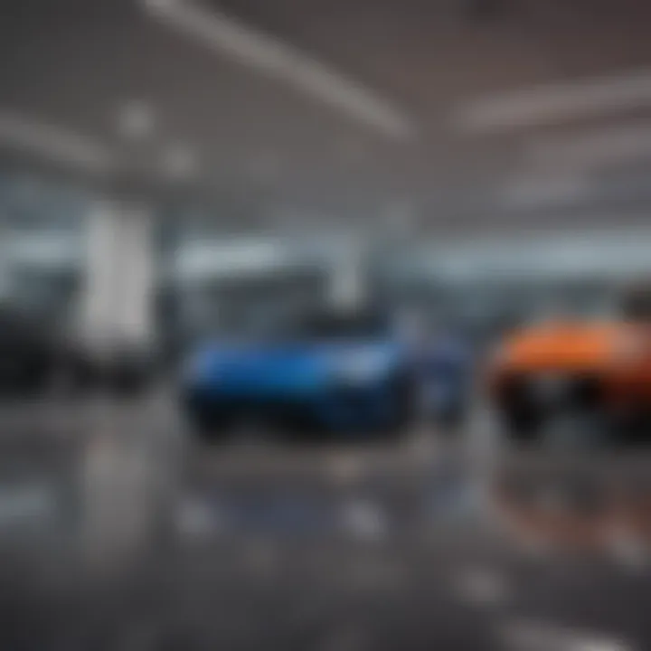 Inside a car dealership showcasing various vehicles