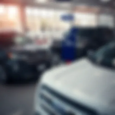 Ford vehicles displayed at a dealership