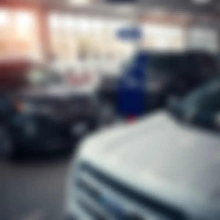 Ford vehicles displayed at a dealership