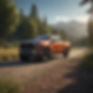 Fuel-Efficient Pickup Truck in Nature A scenic view of a fuel-efficient pickup truck in an outdoor setting