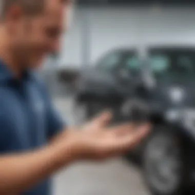 Happy customer receiving keys to a pre-owned vehicle