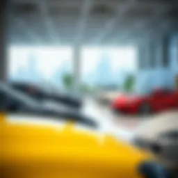 An elegant auction house showcasing luxury vehicles