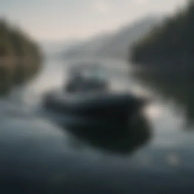 A Newport inflatable boat on a calm lake showcasing its sleek design.