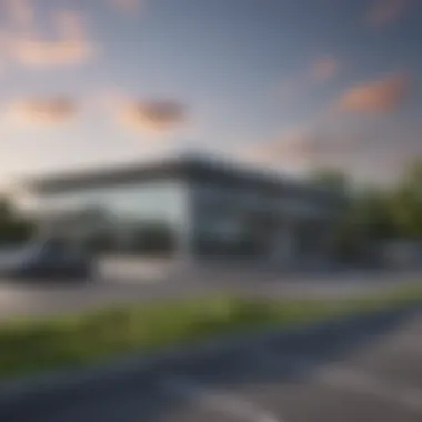 Exterior view of Stokes Automotive dealership showcasing its modern architecture and branding