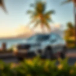 Scenic view of Oahu with a Subaru Forester parked