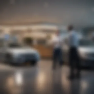 Customers interacting with staff at the dealership