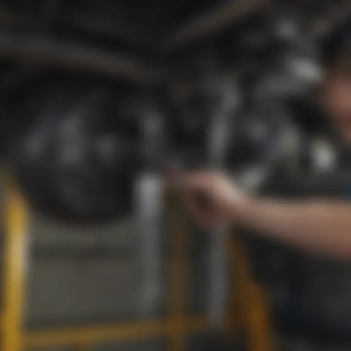 Mechanic performing maintenance on a rear suspension strut